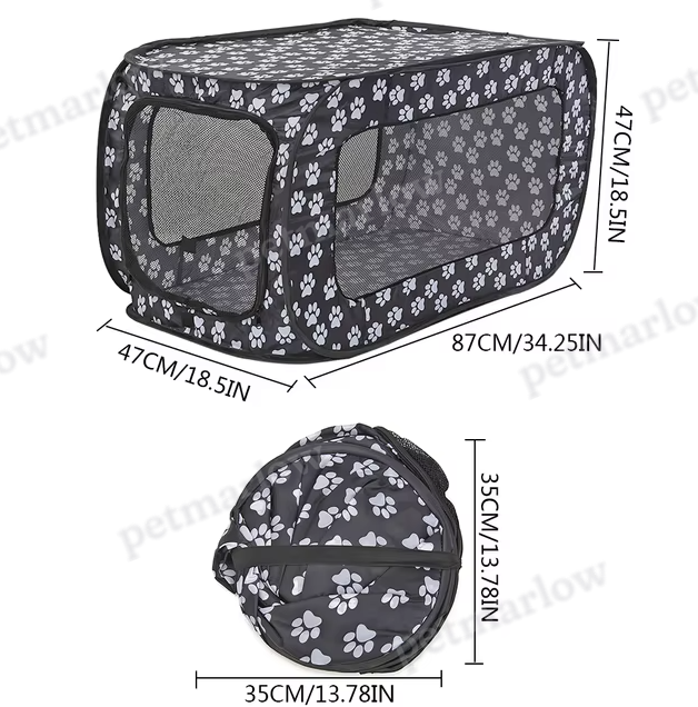 Foldable Fabric Dog Crate with Paw Print Pattern - Portable and Well-Ventilated – view 4