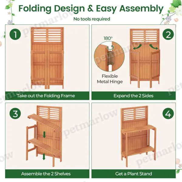Foldable Outdoor Garden Plant Stand with Storage Shelves – view 3