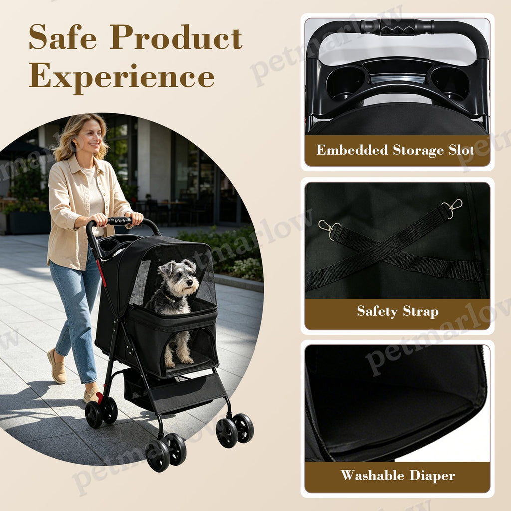 Foldable Pet Stroller for Small Dogs and Cats Up to 28 lbs