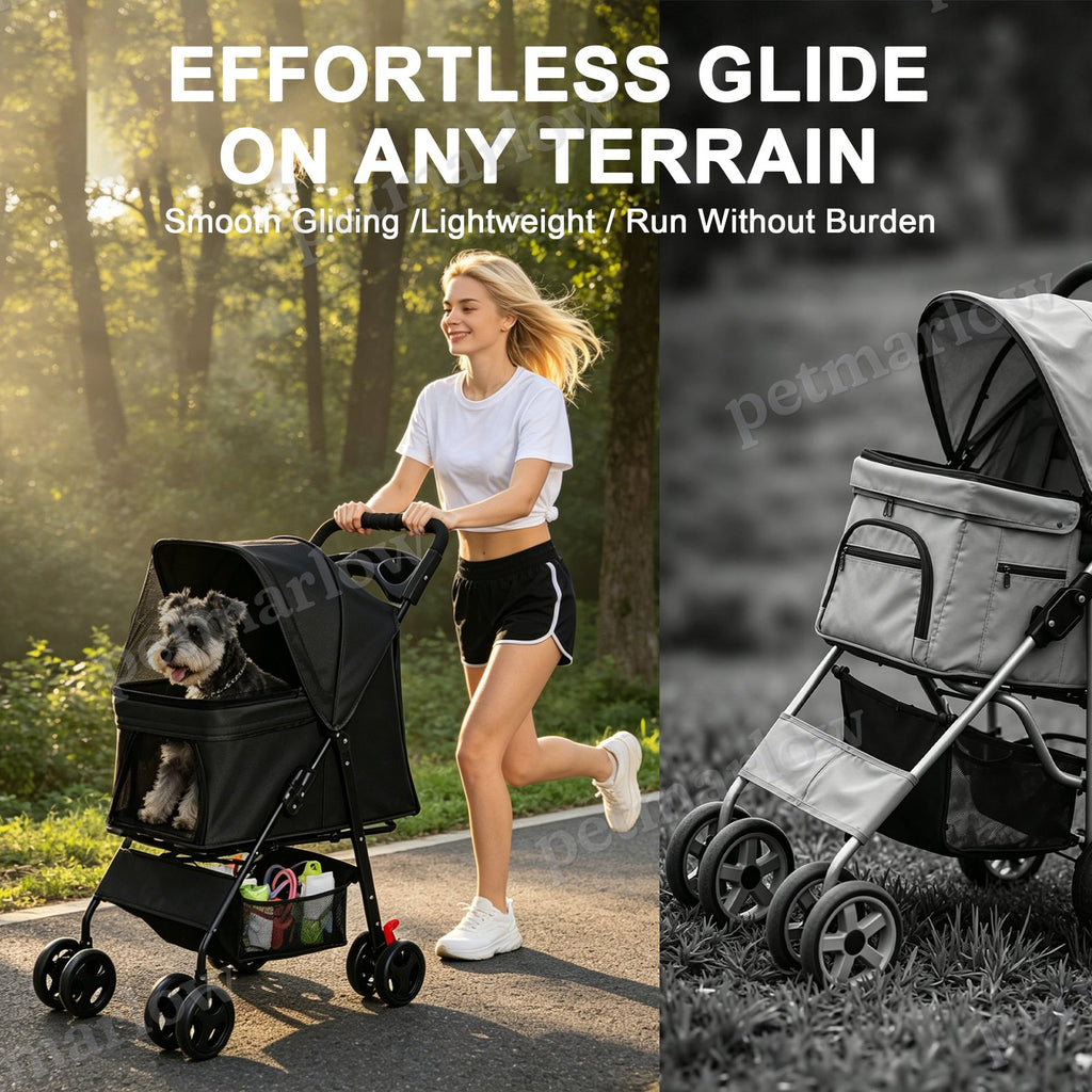 Foldable Pet Stroller for Small Dogs and Cats Up to 28 lbs