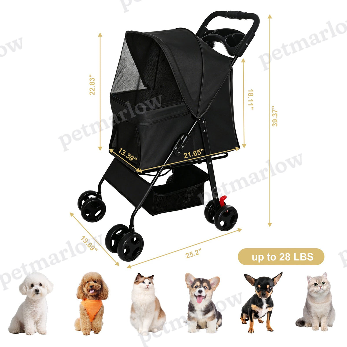 Foldable Pet Stroller for Small Dogs and Cats Up to 28 lbs