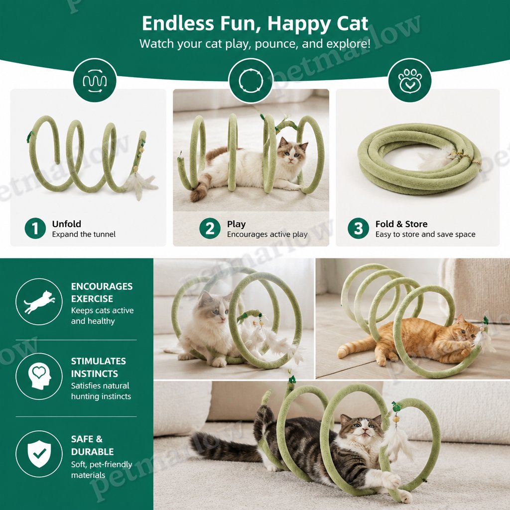 Foldable Spiral Cat Play Tunnel with Hanging Bell – view 5