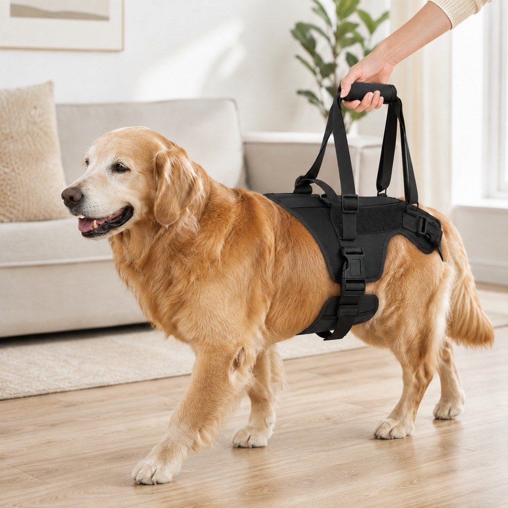 Full-Body Padded Dog Mobility Harness (Adjustable Lift Straps) – Black / L