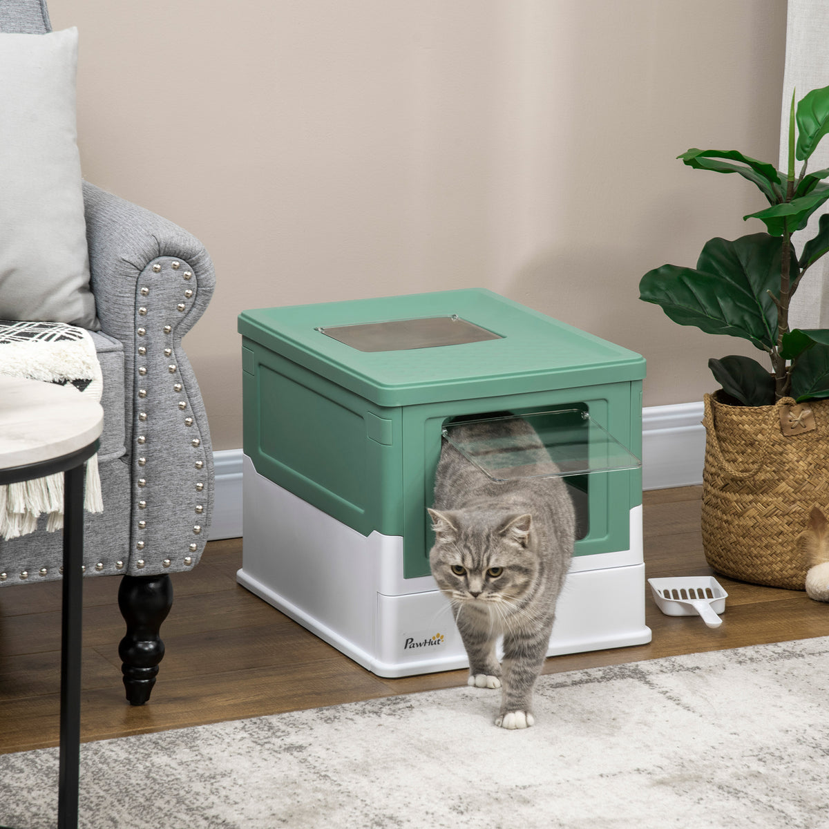Fully Enclosed Cat Litter Box with Spoon