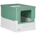 Fully Enclosed Cat Litter Box with Spoon – Green