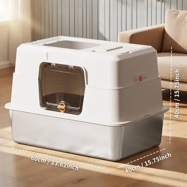 Fully Enclosed Stainless Steel Cat Litter Box for Large Cats