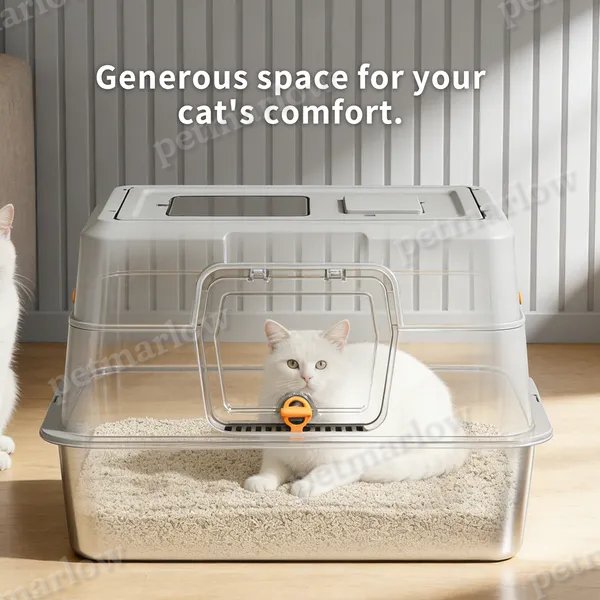Fully Enclosed Stainless Steel Cat Litter Box for Large Cats – view 3
