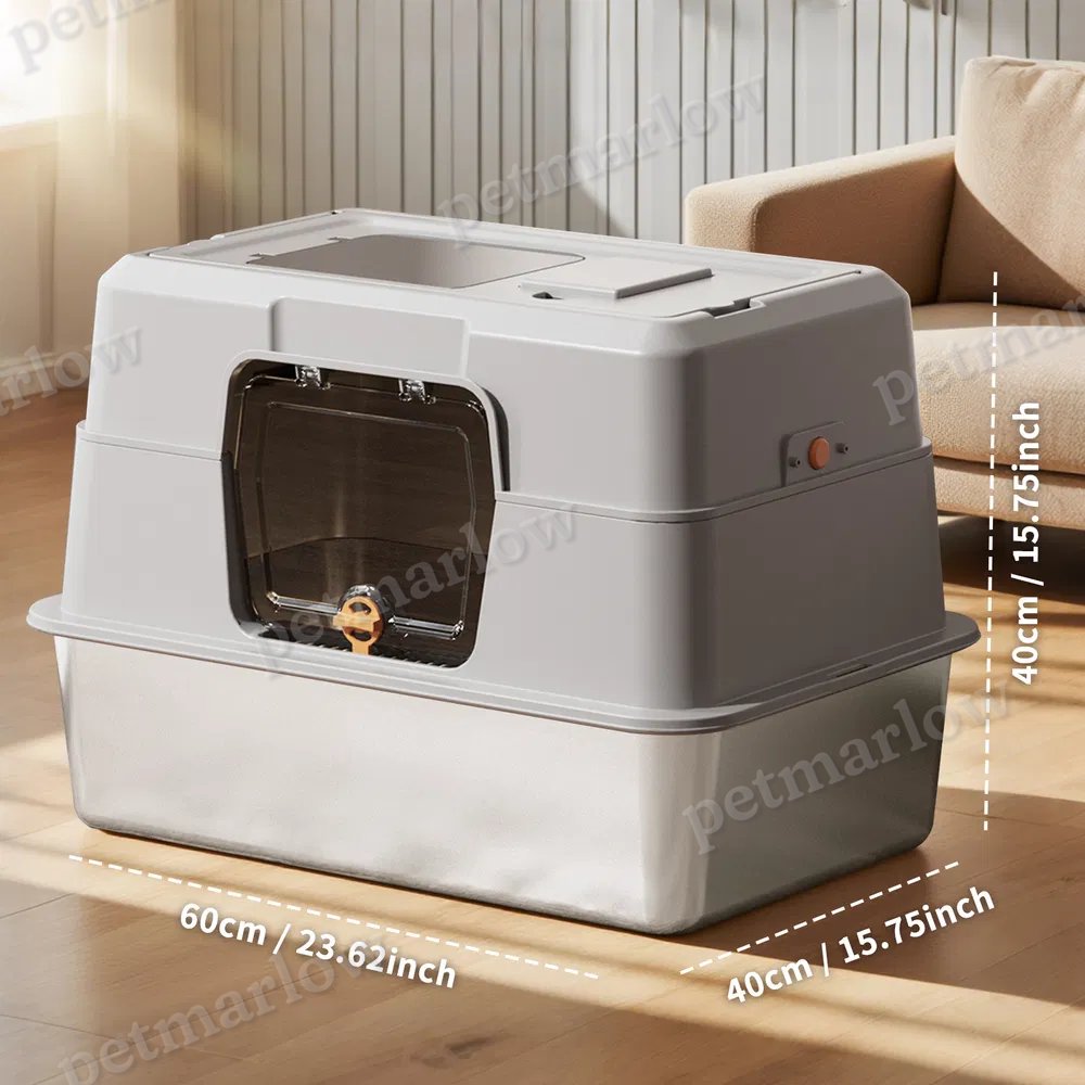 Fully Enclosed Stainless Steel Cat Litter Box for Large Cats – view 4