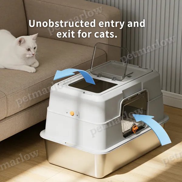 Fully Enclosed Stainless Steel Cat Litter Box for Large Cats – view 5