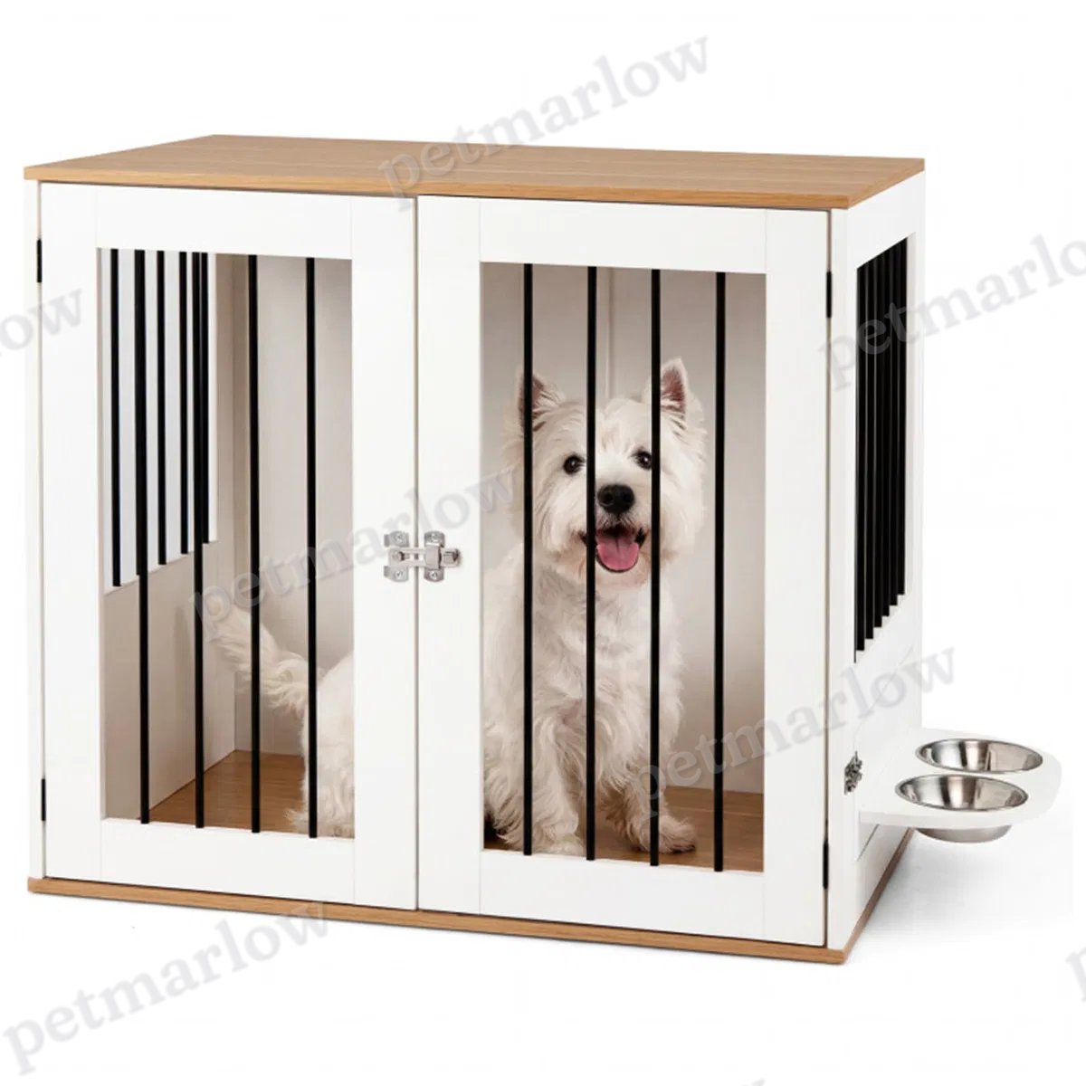 Furniture Style Dog Crate with 360° Rotating Feeder – view 4