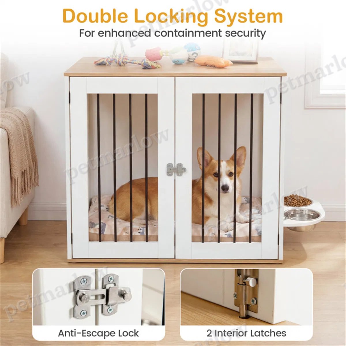 Furniture Style Dog Crate with 360° Rotating Feeder – view 6