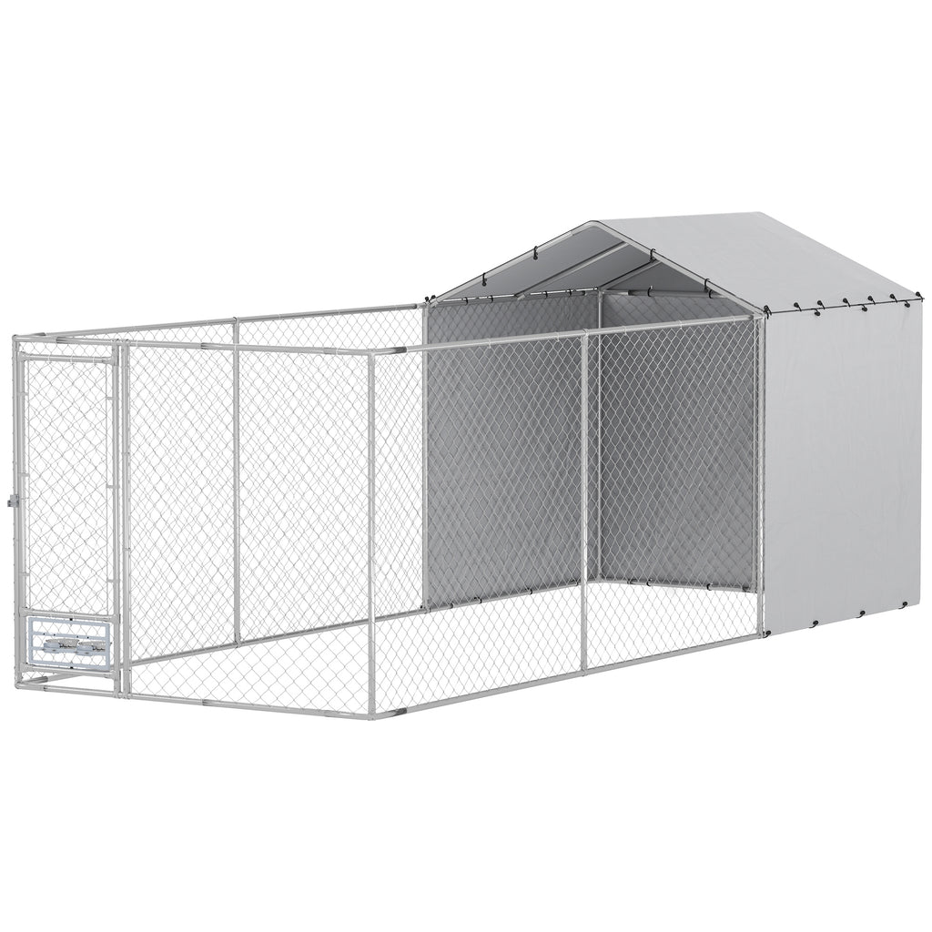 Galvanized Chain Link Large Outdoor Dog Kennel – Silver / 1815x575x135 mm
