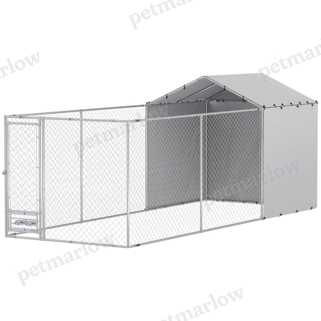 Galvanized Chain Link Large Outdoor Dog Kennel – Silver / 1815x575x135 mm
