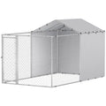 Galvanized Steel Dog Kennel with Waterproof Cover – Silver