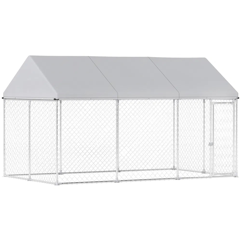 Galvanized Steel Outdoor Dog Kennel with Roof – Grey
