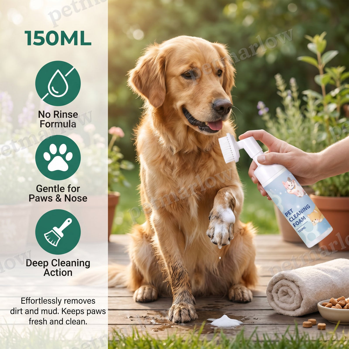 Gentle Waterless Paw Cleansing Foam with Brush for Dogs – view 6