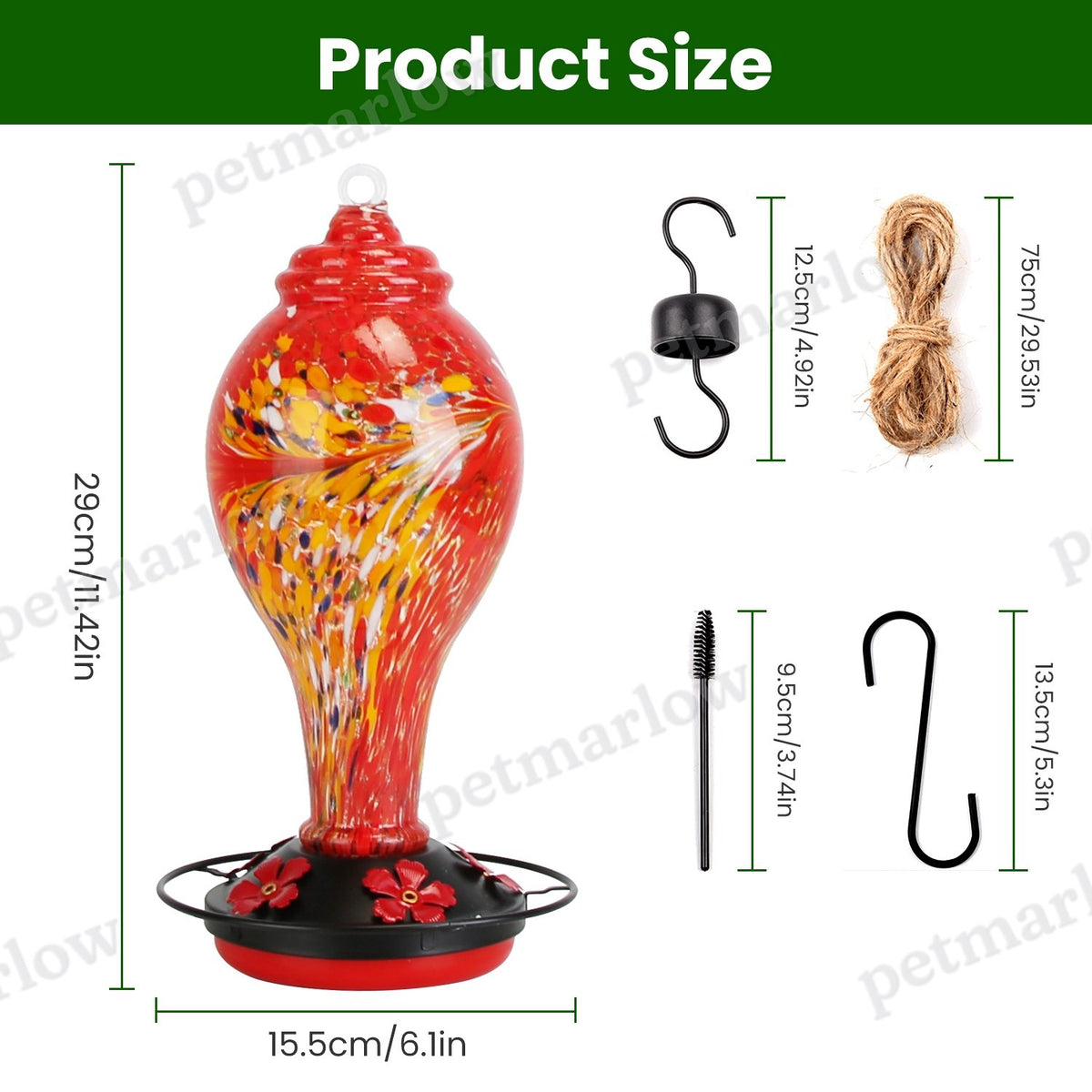Glass Hummingbird Feeder With 5 Feeding Ports and 33oz Capacity – view 6