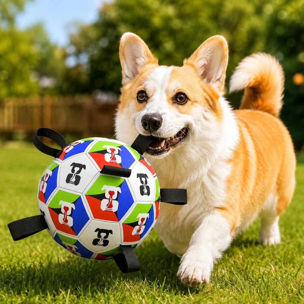 Grab-Tab Inflatable Dog Soccer Ball (Pump Included) – World Cup Print / Small - 15 cm / 5.9 in
