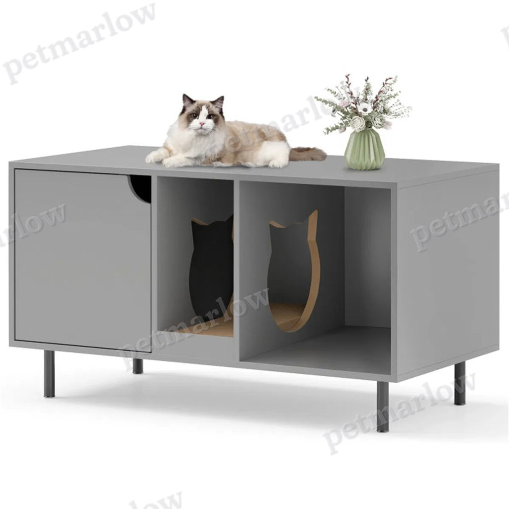 Gray Cat Litter Box Enclosure with Scratching Board – view 3