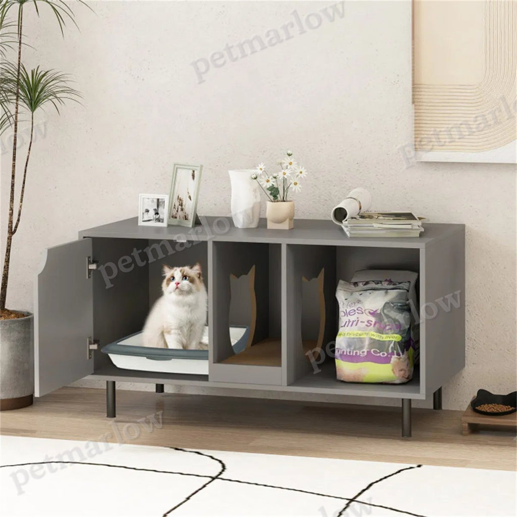 Gray Cat Litter Box Enclosure with Scratching Board – view 5