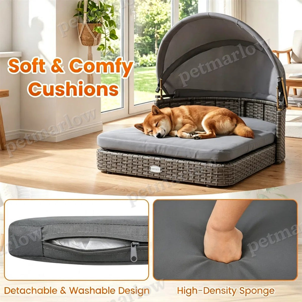 Hand-Woven PE Rattan Dog Bed with Canopy – view 4