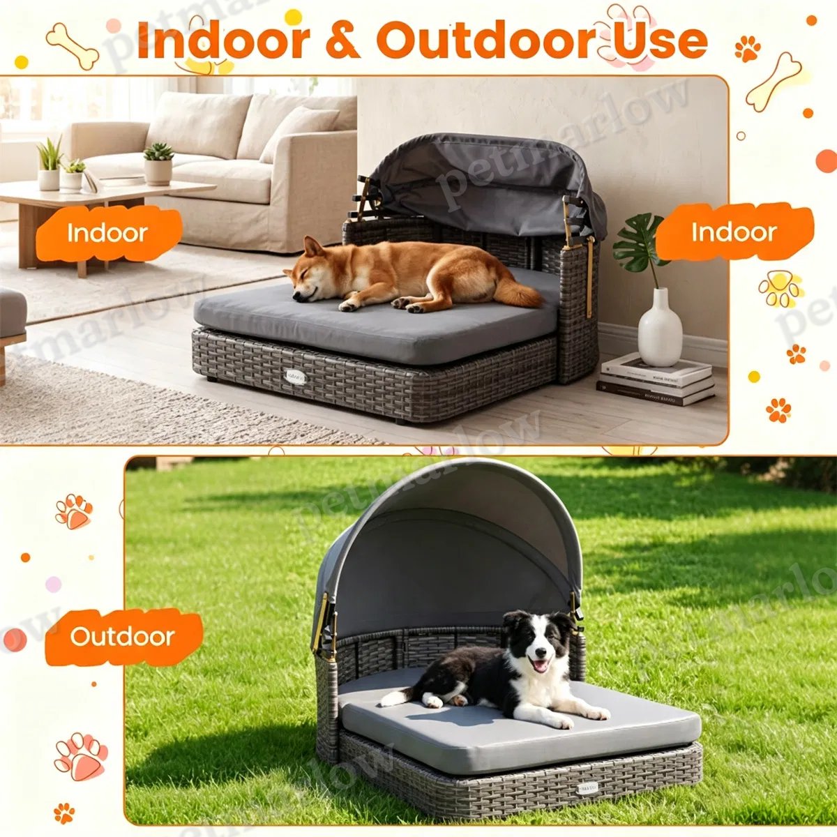Hand-Woven PE Rattan Dog Bed with Canopy – view 6