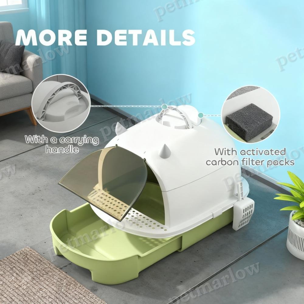 Green Cat Litter Box With Lid and Scoop for Easy Cleanup – view 4