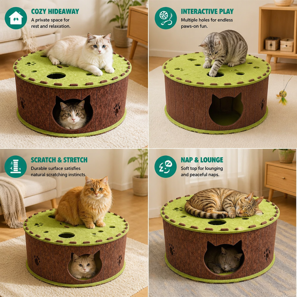 4-in-1 Foldable Cat Tunnel House – Interactive Hideaway, Scratcher & Play Bed – view 8