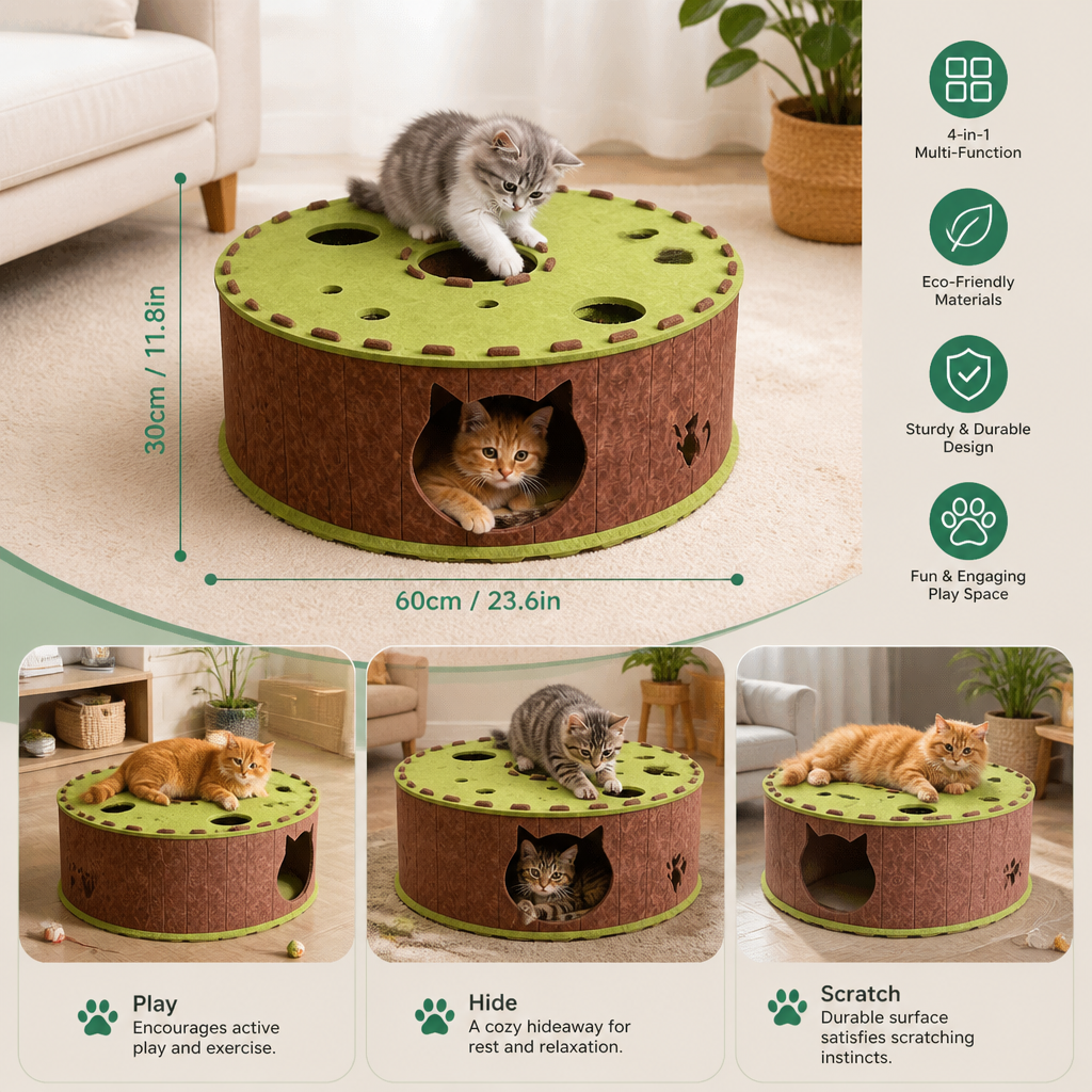 4-in-1 Foldable Cat Tunnel House – Interactive Hideaway, Scratcher & Play Bed – view 9