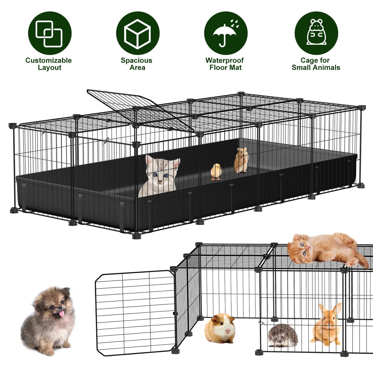 Guinea Pig Cage Playpen with Waterproof Floor Mat