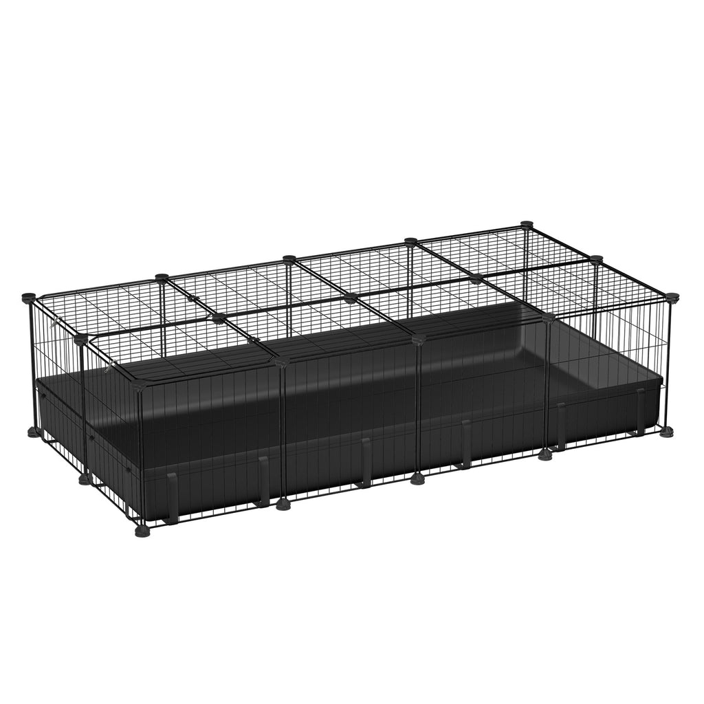 Guinea Pig Cage Playpen with Waterproof Floor Mat – Black