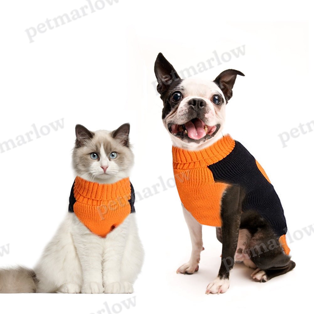 Halloween Dog Sweater Thick High Collar Thick Pumpkin Pattern Sweater – view 3