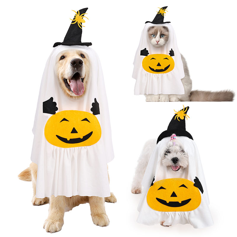 Halloween Ghost Dog Pet Costume Set White Ghost Cosplay Outfit