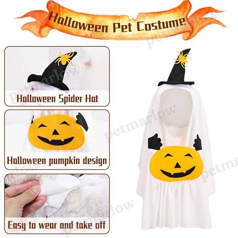 Halloween Ghost Dog Pet Costume Set White Ghost Cosplay Outfit – view 4