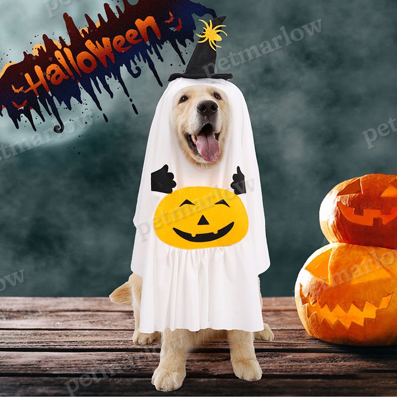 Halloween Ghost Dog Pet Costume Set White Ghost Cosplay Outfit – view 5
