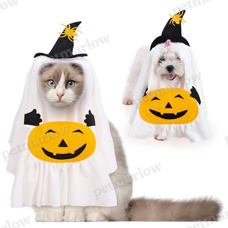 Halloween Ghost Dog Pet Costume Set White Ghost Cosplay Outfit – view 6
