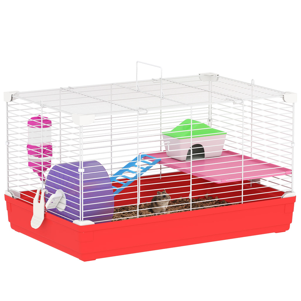 Hamster Cage with Exercise Wheel and Accessories – Red / 510x335x120 mm