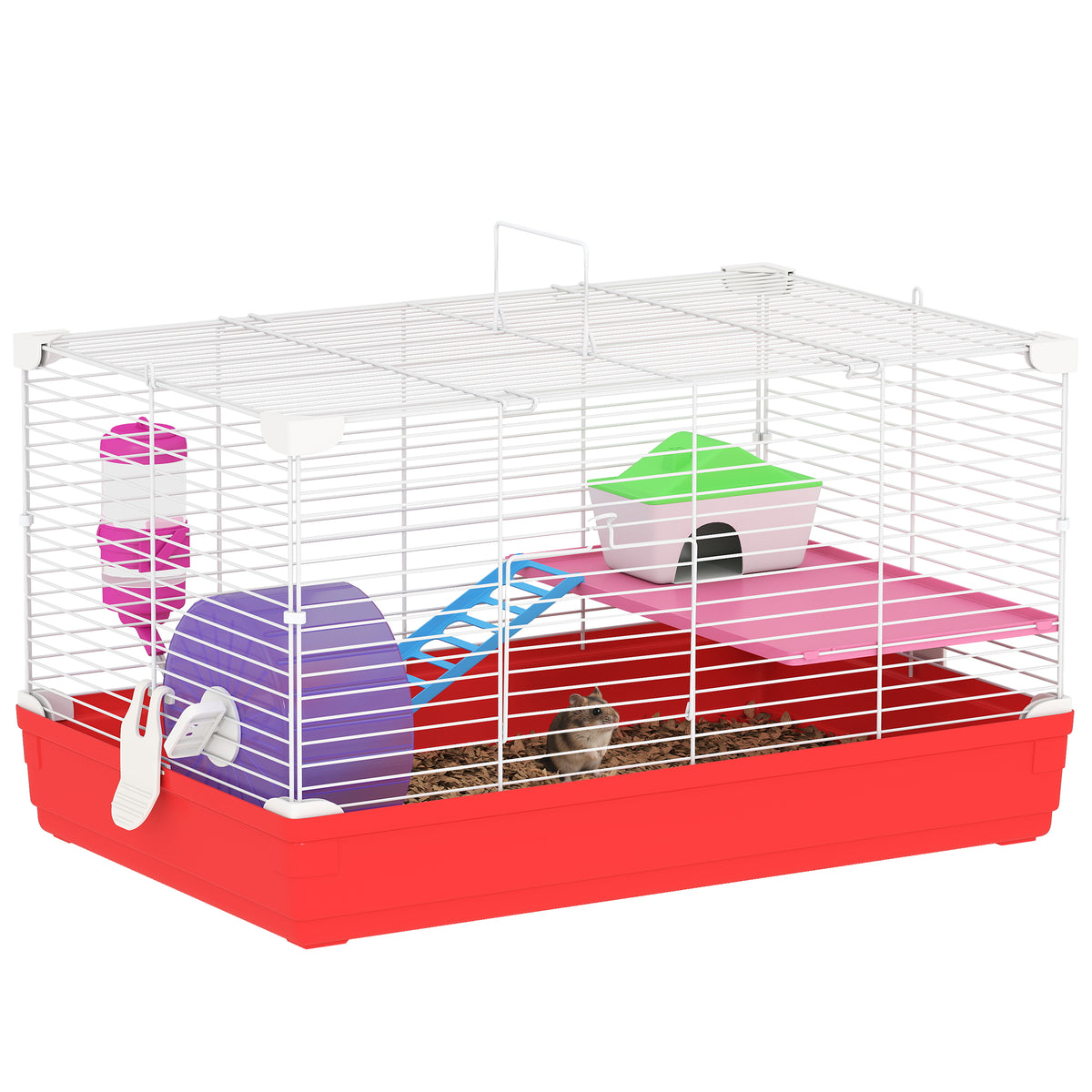 Hamster Cage with Exercise Wheel and Accessories – Red / 510x335x120 mm