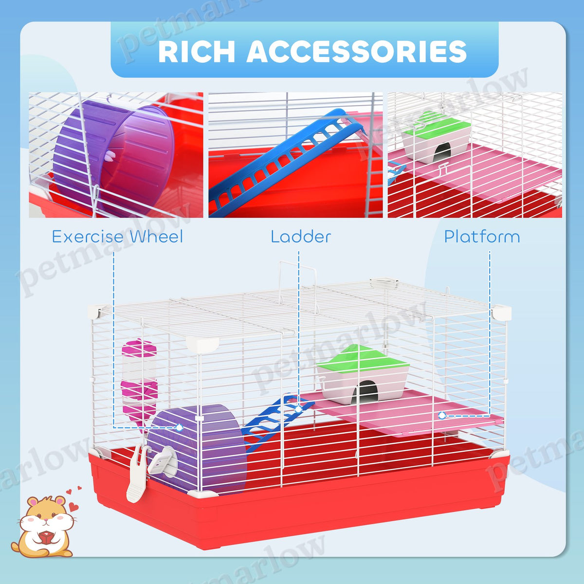 Hamster Cage with Exercise Wheel and Accessories – view 3
