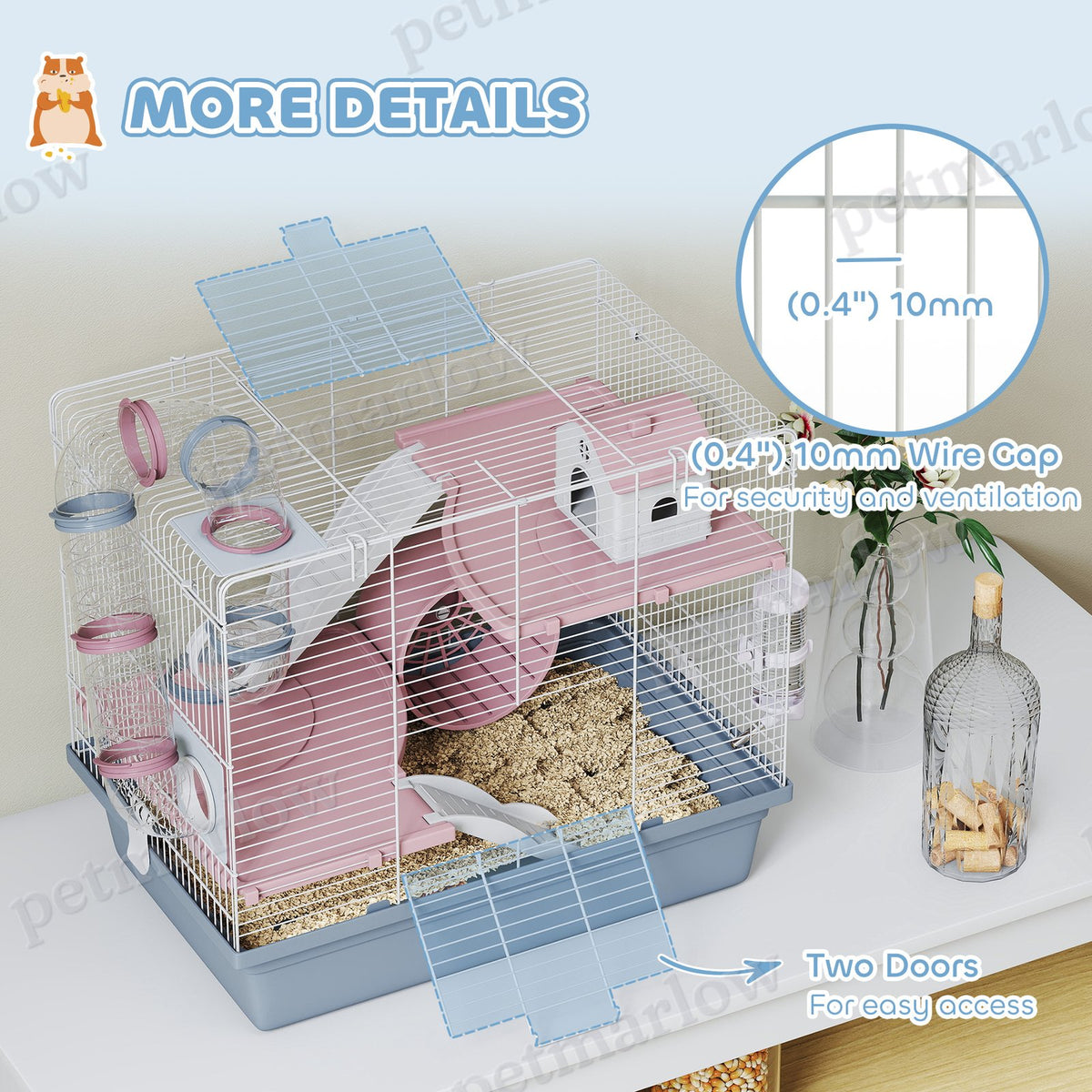 Hamster Cage with Exercise Wheel and Accessories – view 3