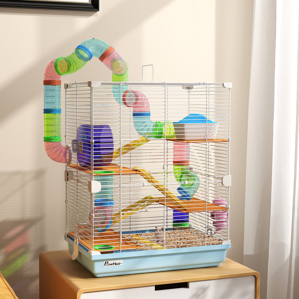 Hamster Cage with Exercise Wheels and Tubes