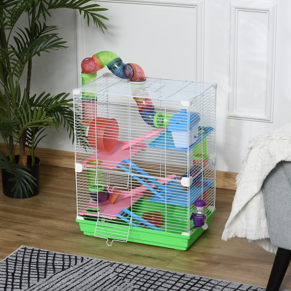 Hamster Cage with Exercise Wheels and Tubes for Small Animals