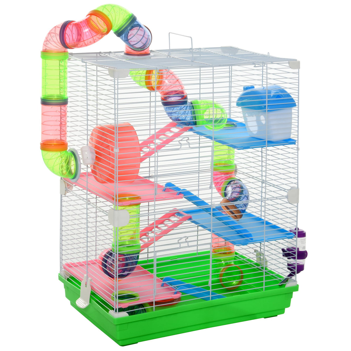 Hamster Cage with Exercise Wheels and Tubes for Small Animals