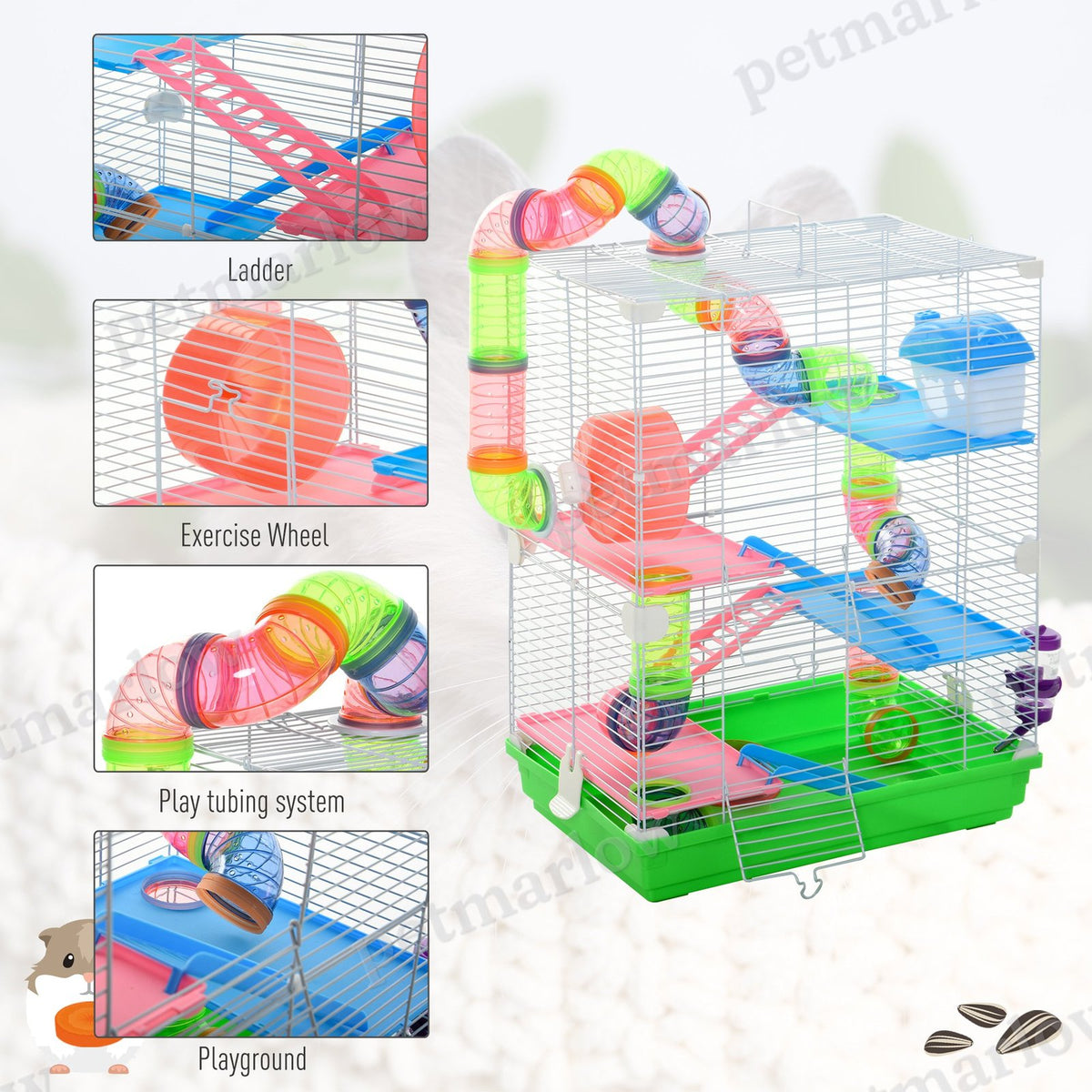 Hamster Cage with Exercise Wheels and Tubes for Small Animals