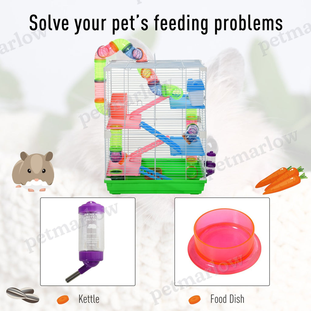 Hamster Cage with Exercise Wheels and Tubes for Small Animals