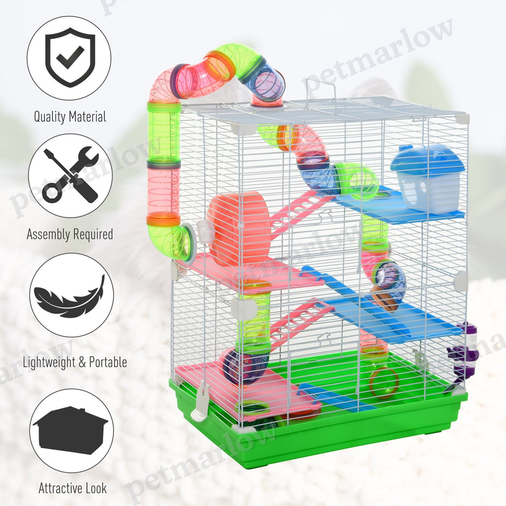 Hamster Cage with Exercise Wheels and Tubes for Small Animals