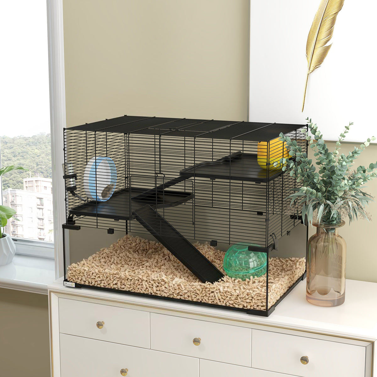 Hamster Cage with Glass Basin for Small Pets