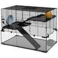 Hamster Cage with Glass Basin for Small Pets – Black / 870x585x305 mm