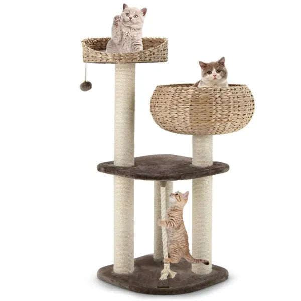 Hand-Woven Water Hyacinth Cat Tree with Scratching Posts
