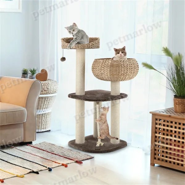 Hand-Woven Water Hyacinth Cat Tree with Scratching Posts – view 3
